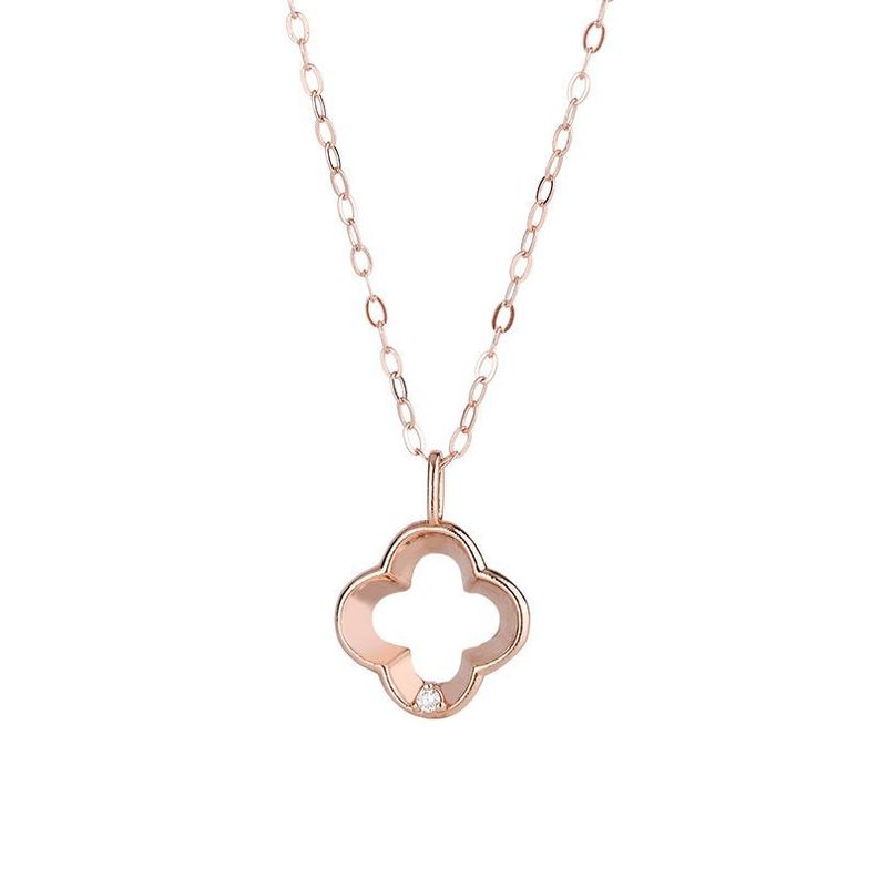 CADENA ESLABONES ORO ROSADO 18K COLGANTE TREBOL L DIAMANTE 1P-0