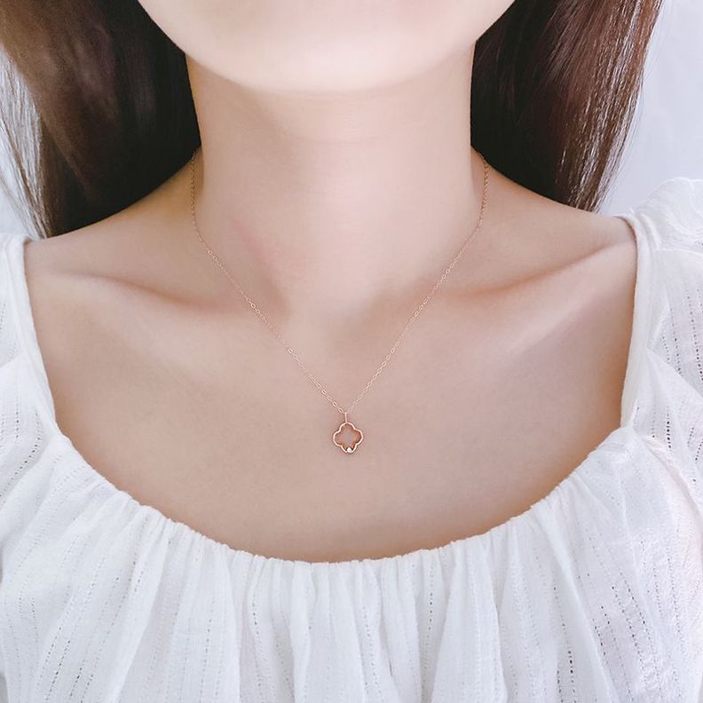 CADENA ESLABONES ORO ROSADO 18K COLGANTE TREBOL L DIAMANTE 1P-3