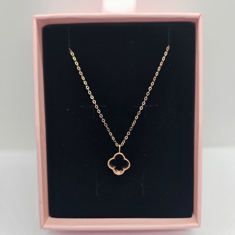 CADENA ESLABONES ORO ROSADO 18K COLGANTE TREBOL L DIAMANTE 1P-4