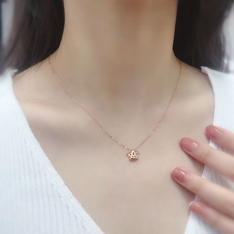 Cadena Eslabones Oro Rosado 18k Colgante Corona Diamante 4 Puntos-3