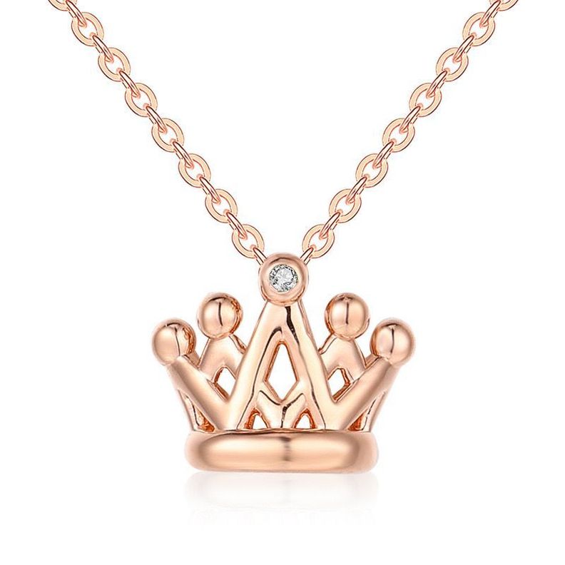 Cadena Eslabones Oro Rosado 18k Colgante Corona Diamante 4 Puntos-0