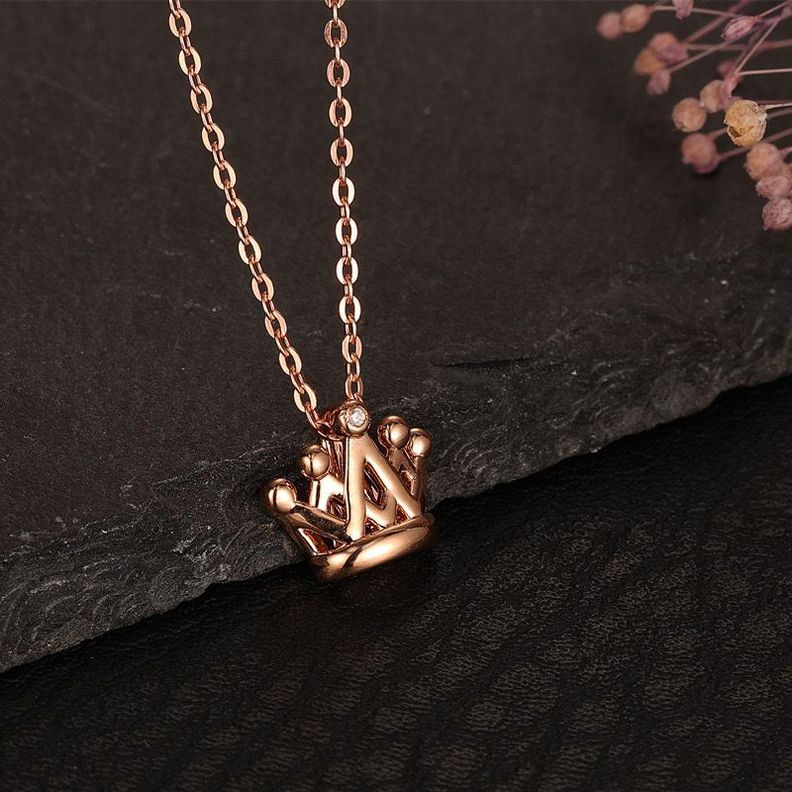 Cadena Eslabones Oro Rosado 18k Colgante Corona Diamante 4 Puntos-2