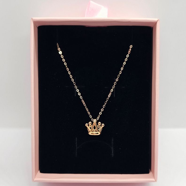 Cadena Eslabones Oro Rosado 18k Colgante Corona Diamante 4 Puntos-4