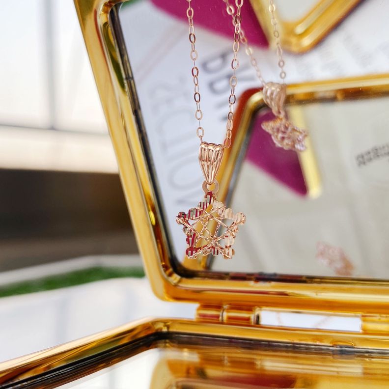 CADENA ESLABONES ORO ROSADO 18K COLGANTE ESTRELLA ENREDADO 18K-1