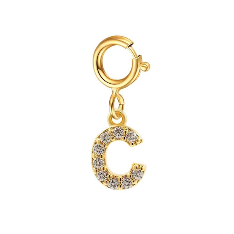 Cadena Eslabones Oro Amarillo 18k Charm Letras Inicial C Full Diamante-0