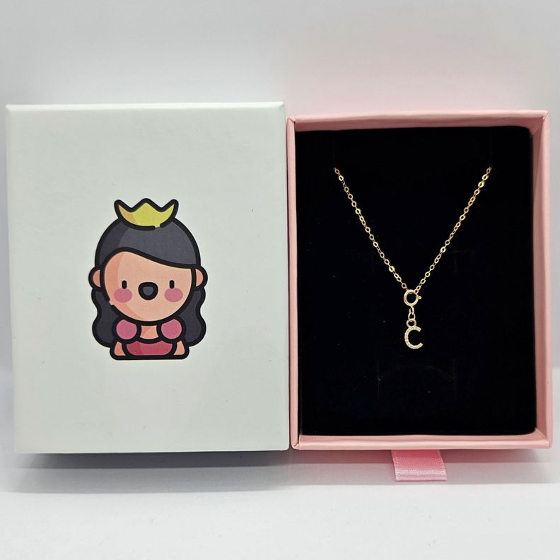 Cadena Eslabones Oro Amarillo 18k Charm Letras Inicial C Full Diamante-3