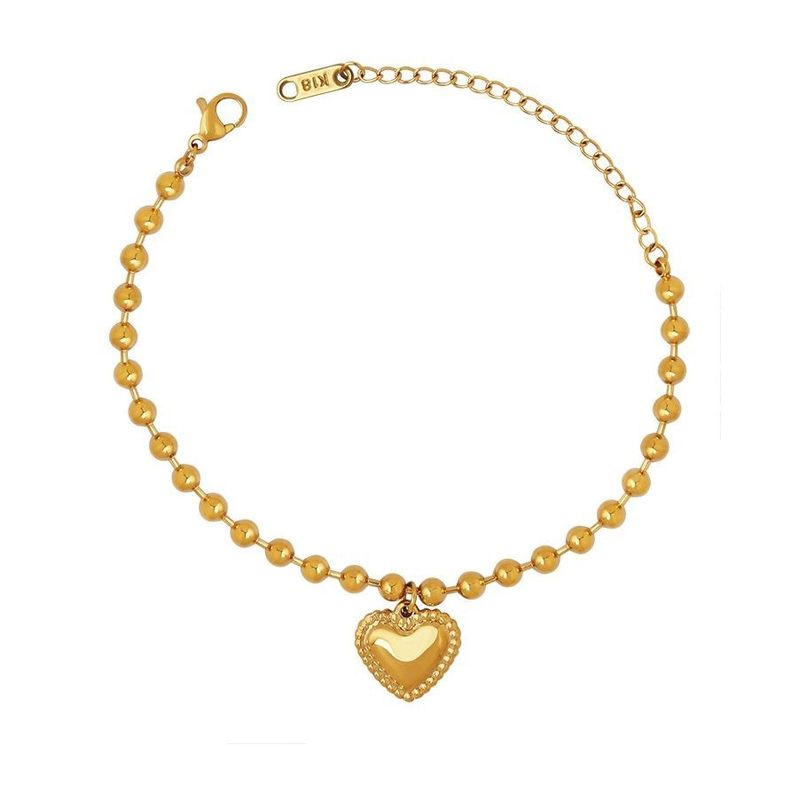 Pulsera Baño Oro Amarillo 18k Corazones Pelotitas-0