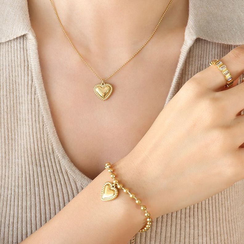 Pulsera Baño Oro Amarillo 18k Corazones Pelotitas-2