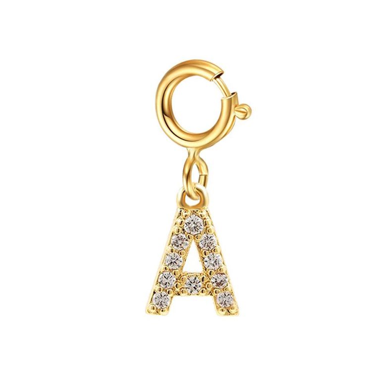 Cadena Eslabones Oro Amarillo 18k Charm Letra Inicial A Full Diamante-0