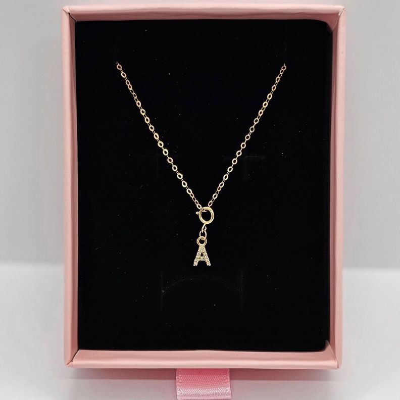 Cadena Eslabones Oro Amarillo 18k Charm Letra Inicial A Full Diamante-2