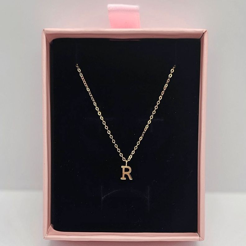 CADENA ESLABONES ORO 18K COLGANTE LETRA INICIAL R 18K-1