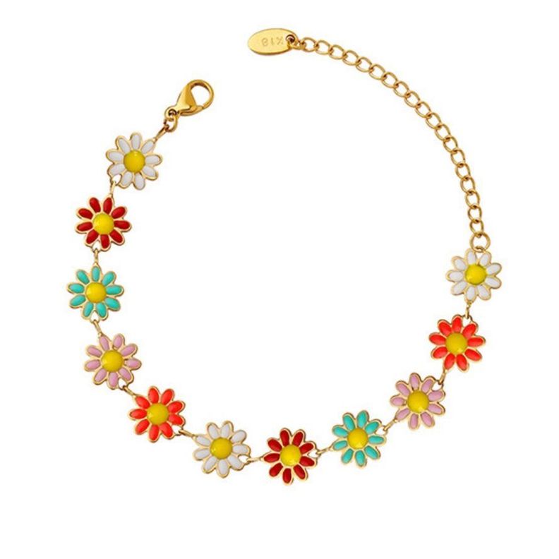 Pulsera Baño Oro 18k Flor Resina
