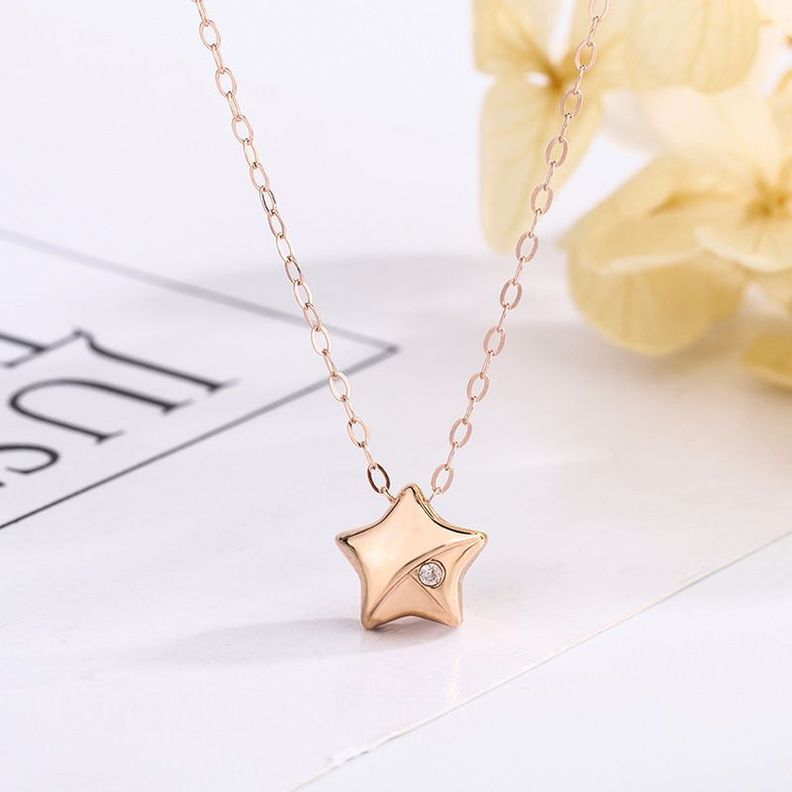 CADENA ESLABONES ORO ROSADO 18K COLGANTE ESTRELLA CON DIAMANTE 1P-1
