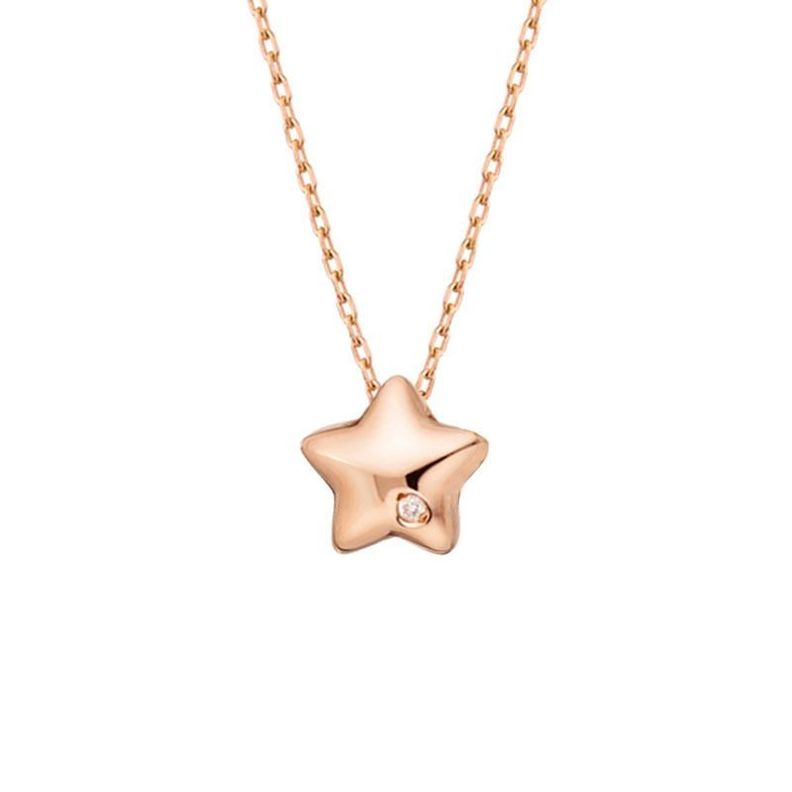 CADENA ESLABONES ORO ROSADO 18K COLGANTE ESTRELLA CON DIAMANTE 1P-0