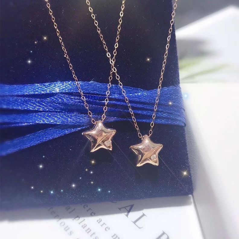 CADENA ESLABONES ORO ROSADO 18K COLGANTE ESTRELLA CON DIAMANTE 1P-2