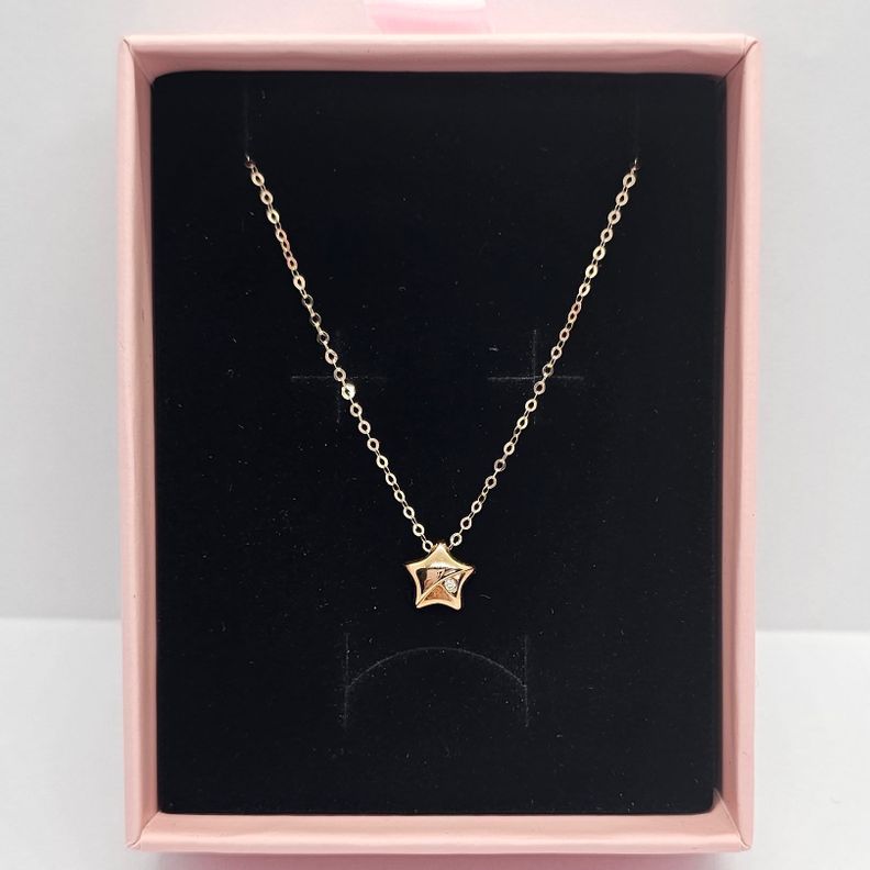 CADENA ESLABONES ORO ROSADO 18K COLGANTE ESTRELLA CON DIAMANTE 1P-4