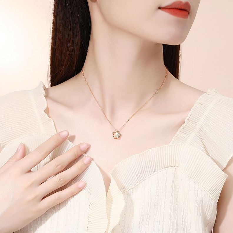 CADENA ESLABONES ORO ROSADO 18K COLGANTE ESTRELLA CON DIAMANTE 1P-3