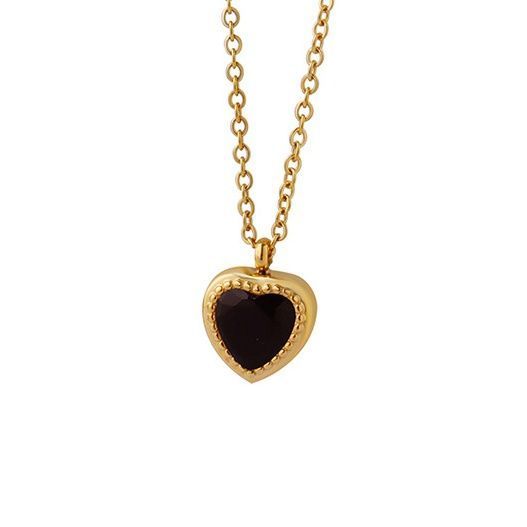 Collar Baño Oro Amarillo 18 Kilates Corazón Circón Onix-0