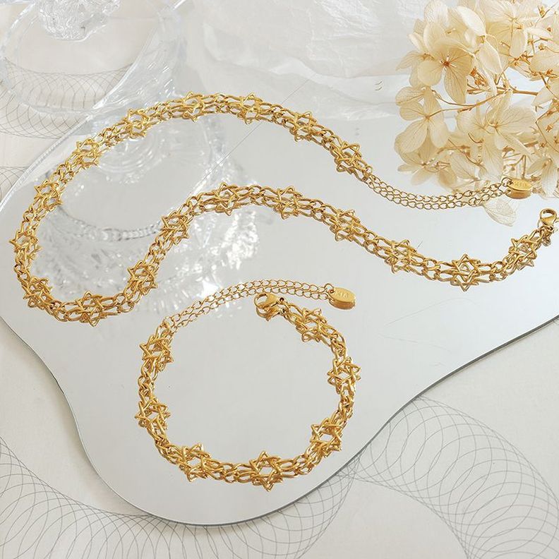 Collar Baño Oro Amarillo 18 Kilates Estrella De David-1