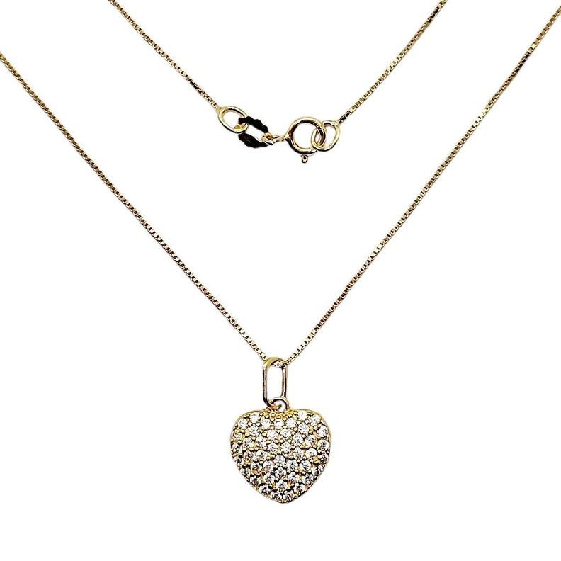 Cadena Veneciana Colgante Corazón Full Brillitos Oro Au750 - 18k Italiano-0
