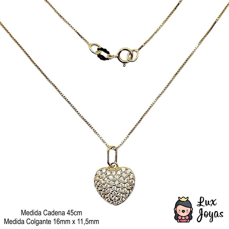 Cadena Veneciana Colgante Corazón Full Brillitos Oro Au750 - 18k Italiano-2