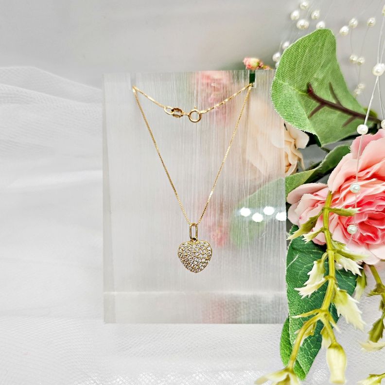 Cadena Veneciana Colgante Corazón Full Brillitos Oro Au750 - 18k Italiano-1