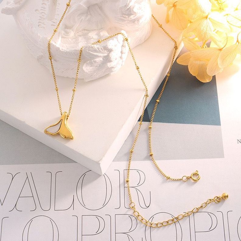 Collar Baño Oro Amarillo 18k Cola De Ballena Nácar-2