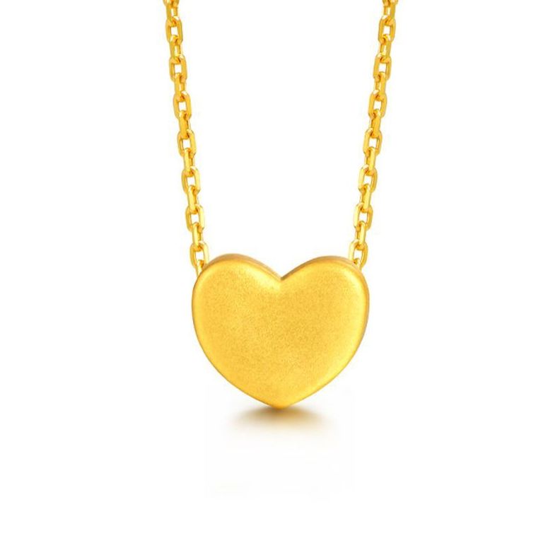 CADENA ESLABONES ORO AMARILLO 18K COLGANTE CORAZÓN SATINADO ORO 24K-0