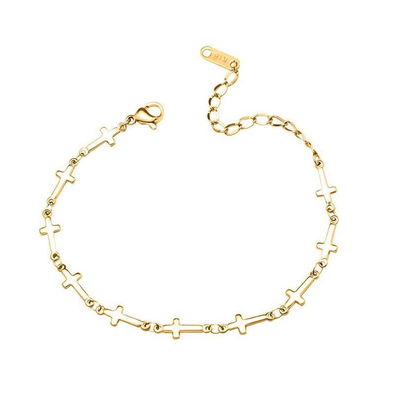 Pulsera Bano Oro 18k Full Cruces Dorado