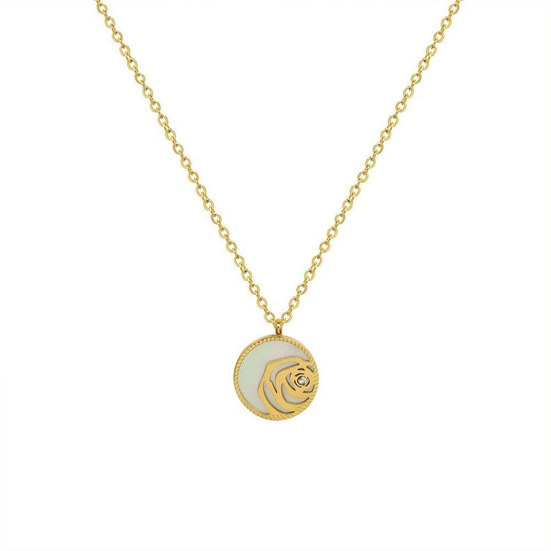 Collar Bano Oro 18 Kilates Rosa Nacar Brillito Dorado