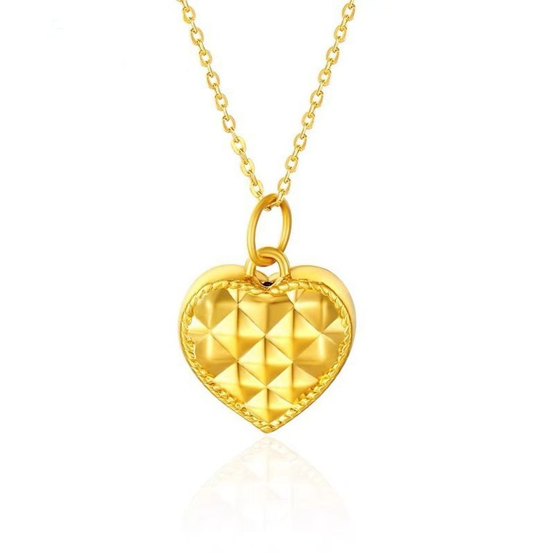 Cadena Eslabones Oro Amarillo 18k Colgante Corazón Diamantado 24k-0