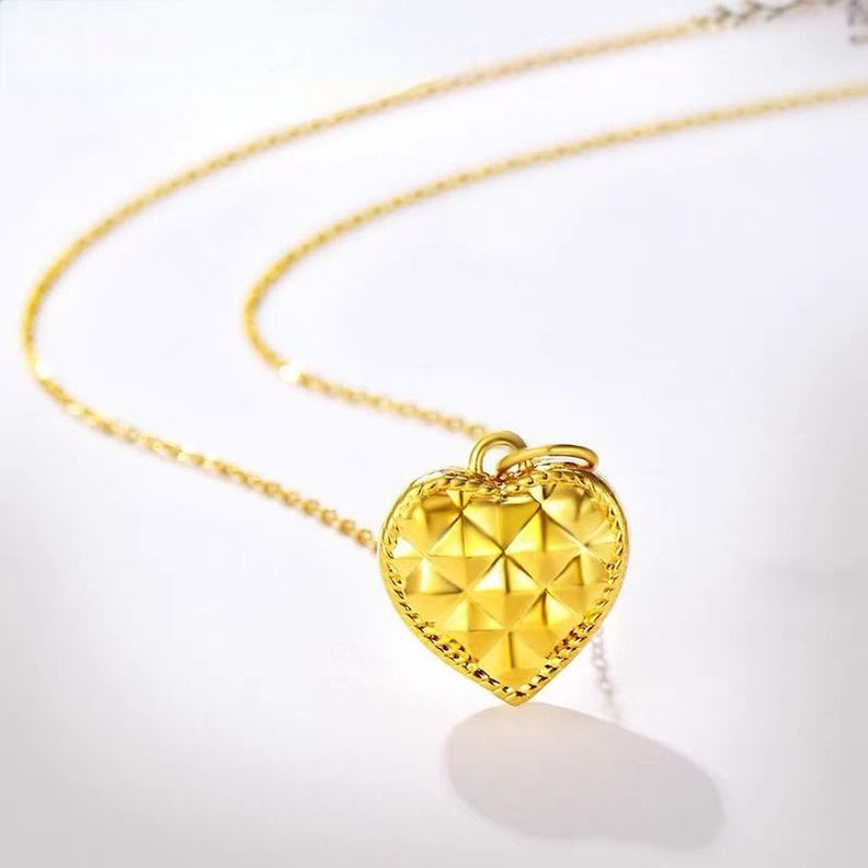 Cadena Eslabones Oro Amarillo 18k Colgante Corazón Diamantado 24k-1