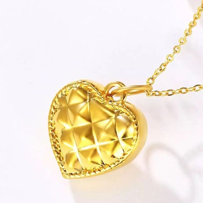 Cadena Eslabones Oro Amarillo 18k Colgante Corazón Diamantado 24k-2