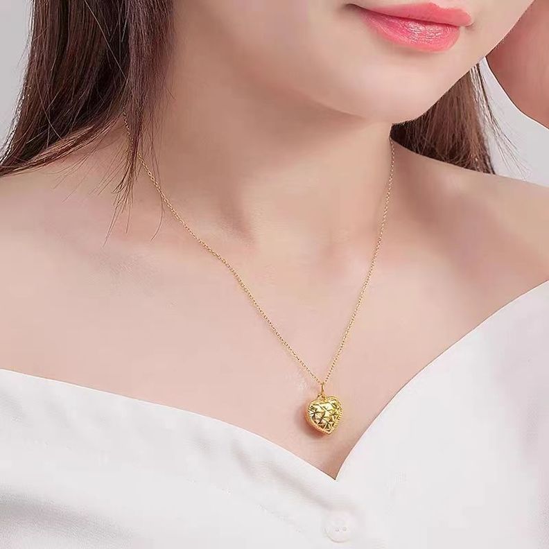 Cadena Eslabones Oro Amarillo 18k Colgante Corazón Diamantado 24k-3