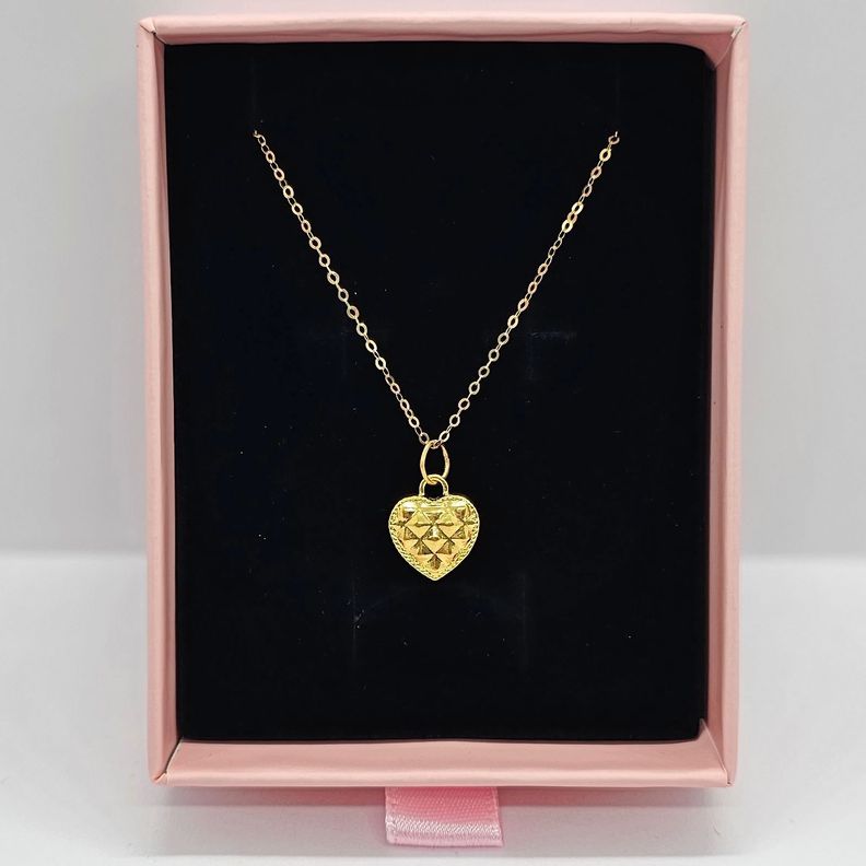 Cadena Eslabones Oro Amarillo 18k Colgante Corazón Diamantado 24k-4