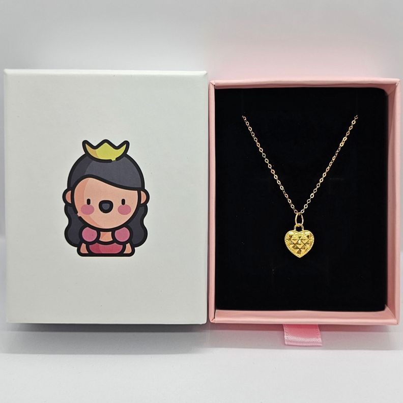 Cadena Eslabones Oro Amarillo 18k Colgante Corazón Diamantado 24k-5