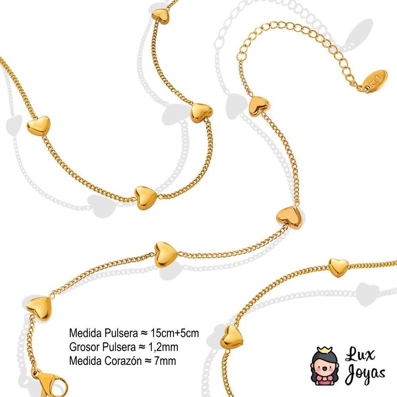 Pulsera Baño Oro Amarillo 18k Corazón-3