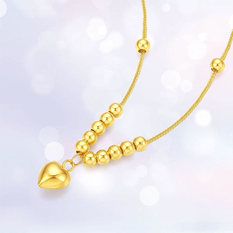 CADENA TEJIDA ORO AMARILLO 18K PELOTITAS CORAZÓN 18K-1