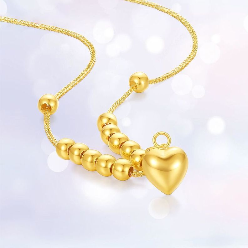 CADENA TEJIDA ORO AMARILLO 18K PELOTITAS CORAZÓN 18K-2
