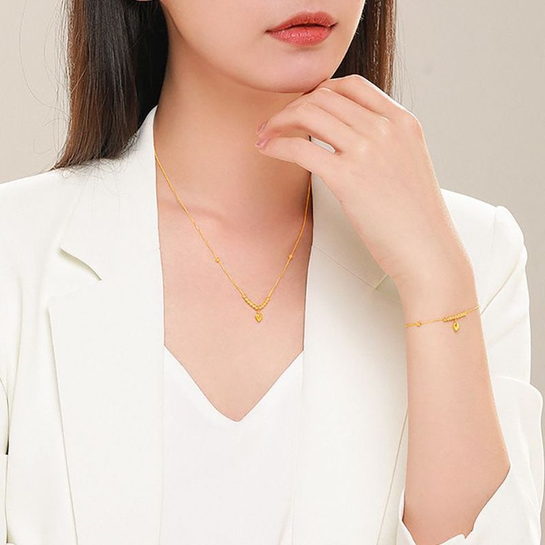CADENA TEJIDA ORO AMARILLO 18K PELOTITAS CORAZÓN 18K-3