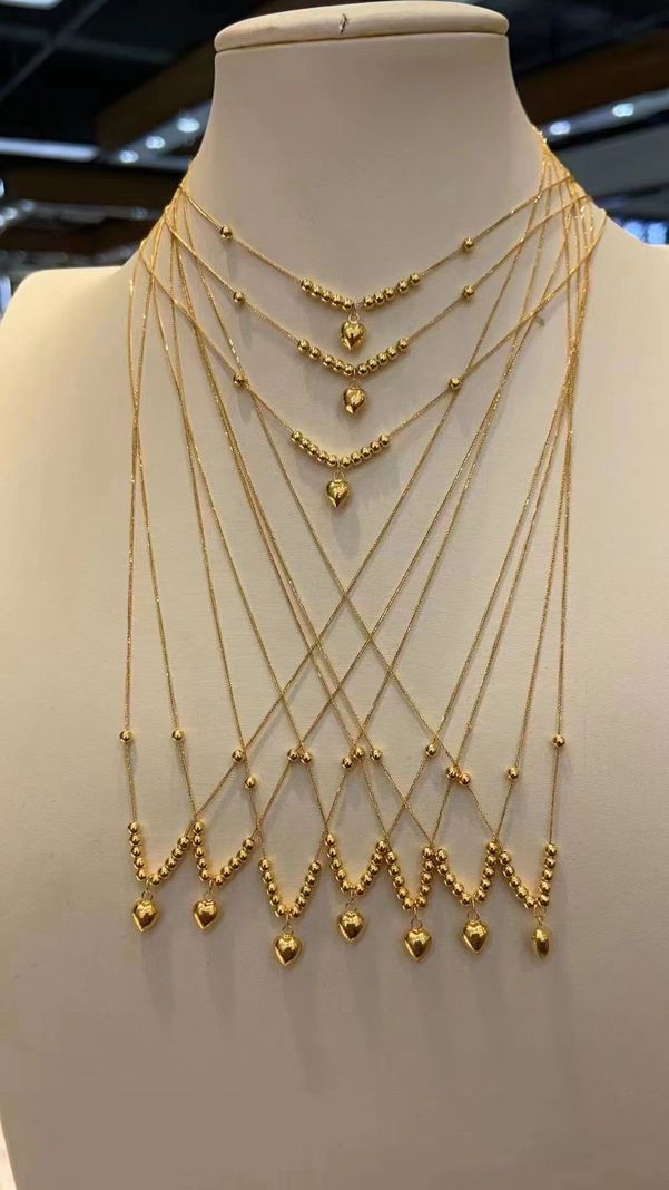 CADENA TEJIDA ORO AMARILLO 18K PELOTITAS CORAZÓN 18K-4