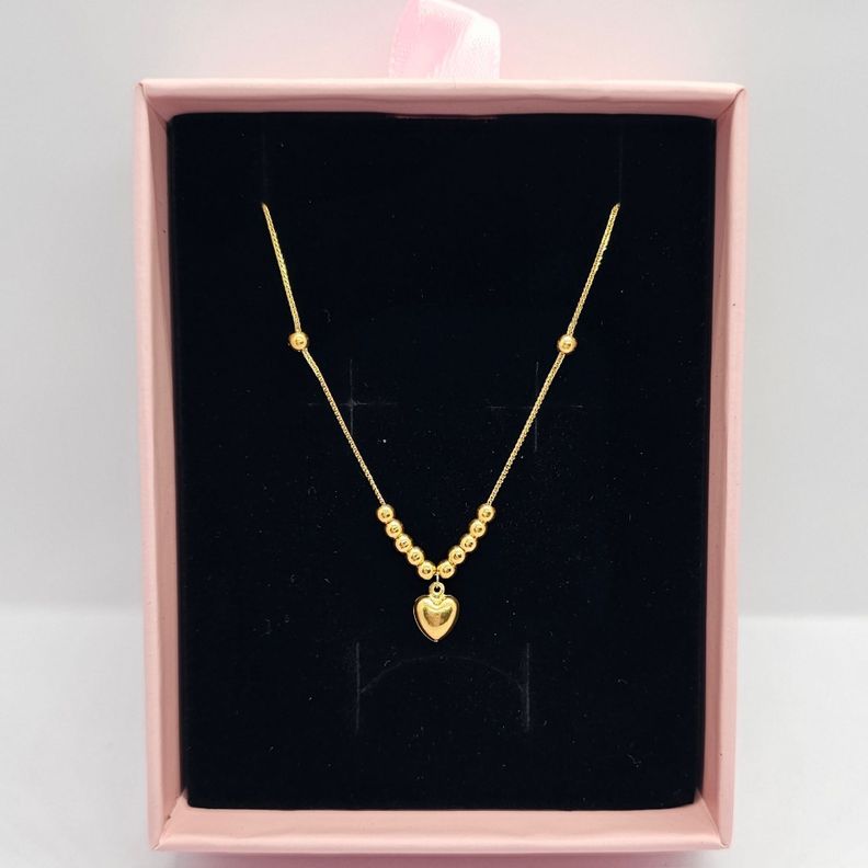 CADENA TEJIDA ORO AMARILLO 18K PELOTITAS CORAZÓN 18K-5