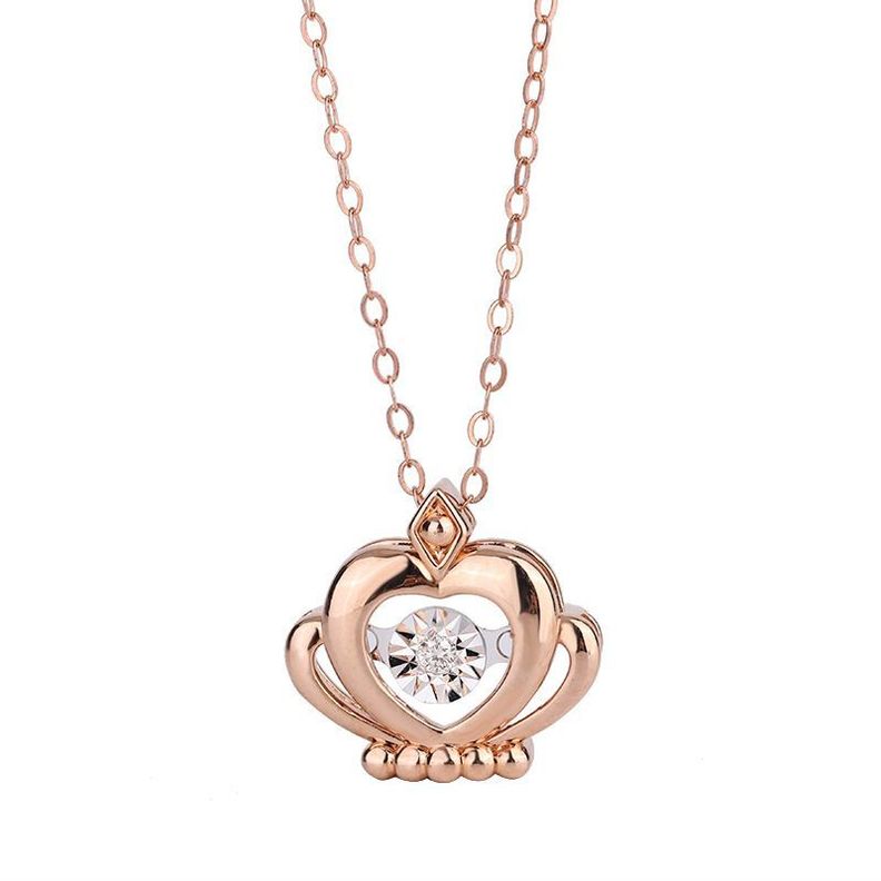 CADENA ESLABONES ORO ROSADO 18K COLGANTE CORONA DIAMANTE 3P-0