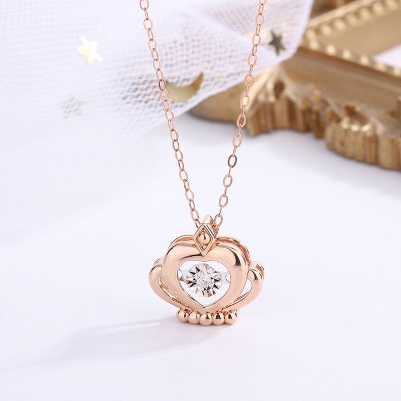 CADENA ESLABONES ORO ROSADO 18K COLGANTE CORONA DIAMANTE 3P-1