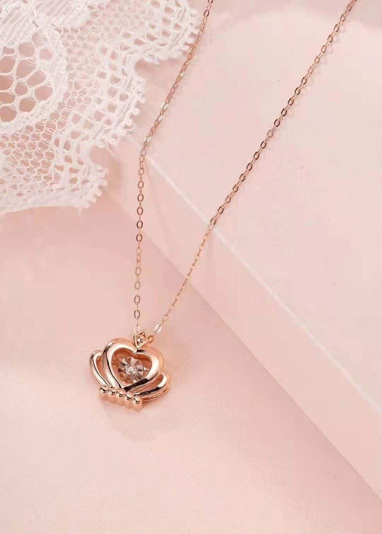 CADENA ESLABONES ORO ROSADO 18K COLGANTE CORONA DIAMANTE 3P-2