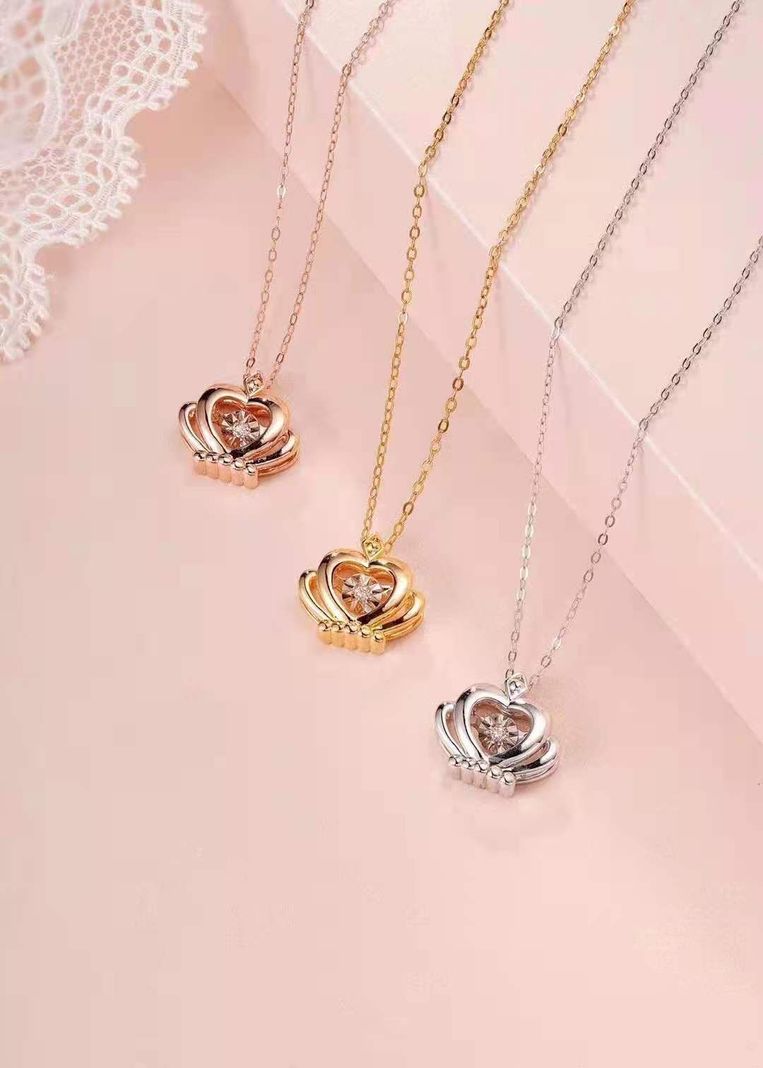 CADENA ESLABONES ORO ROSADO 18K COLGANTE CORONA DIAMANTE 3P-3