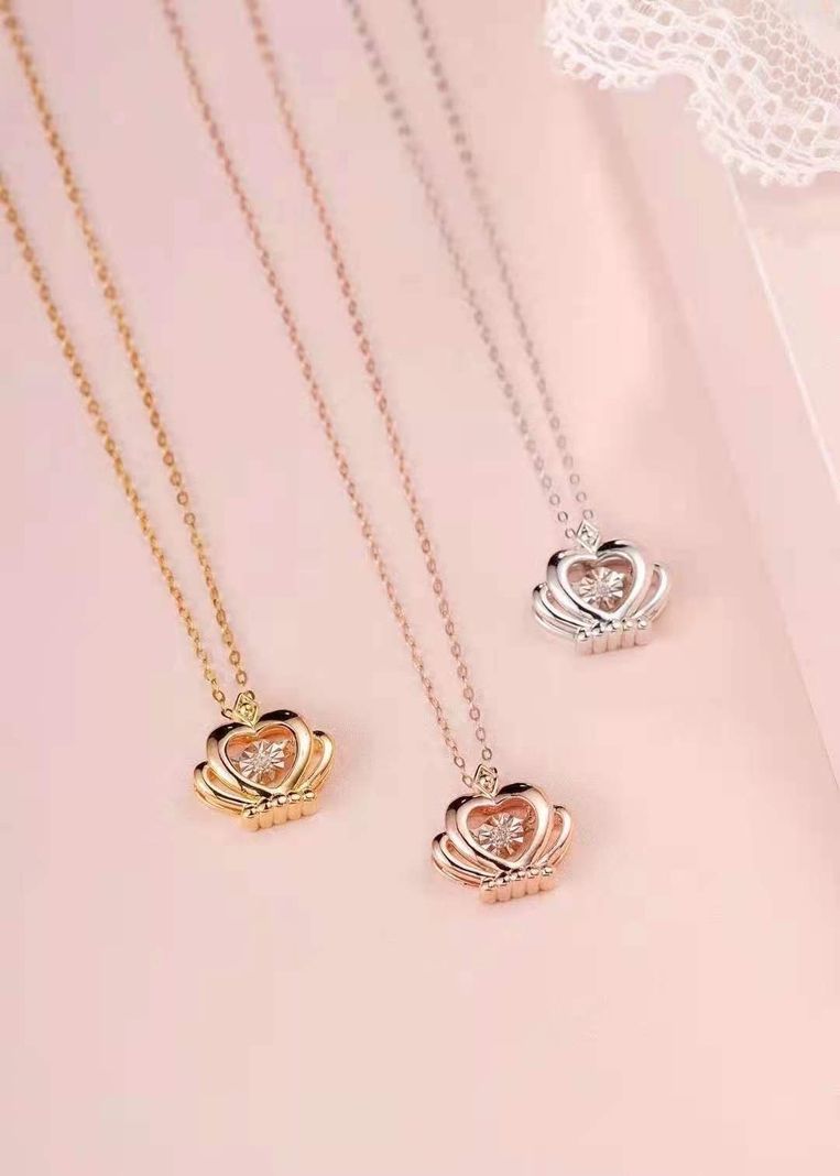 CADENA ESLABONES ORO ROSADO 18K COLGANTE CORONA DIAMANTE 3P-4