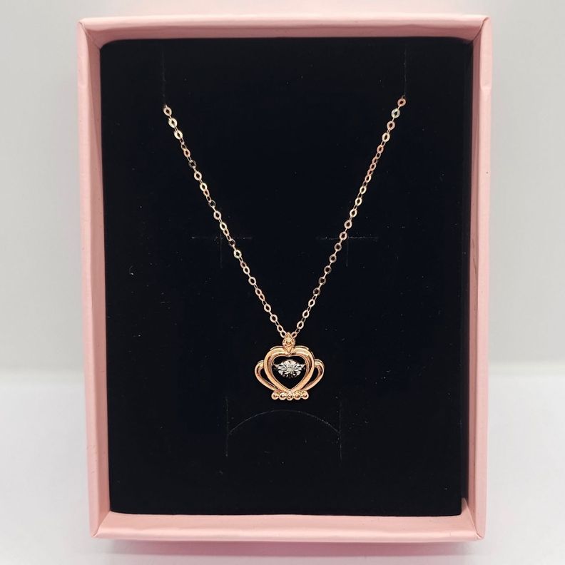 CADENA ESLABONES ORO ROSADO 18K COLGANTE CORONA DIAMANTE 3P-6