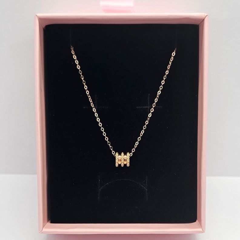 CADENA ESLABONES ORO ROSADO 18K CON COLGANTE TUBO-4