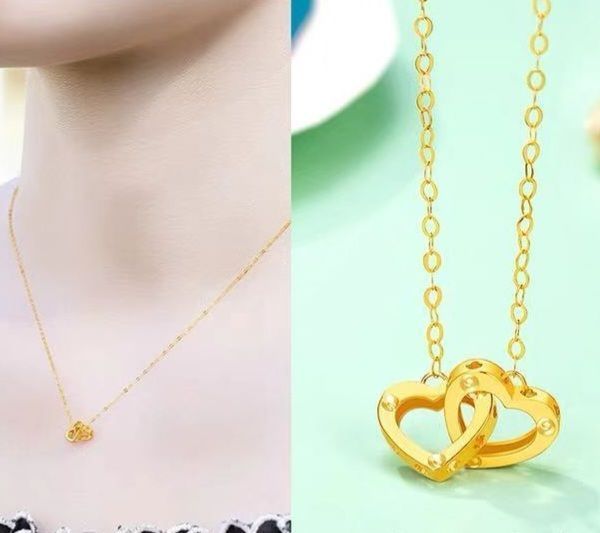 CADENA ESLABONES ORO AMARILLO 18K DOS CORAZONES 18K-1